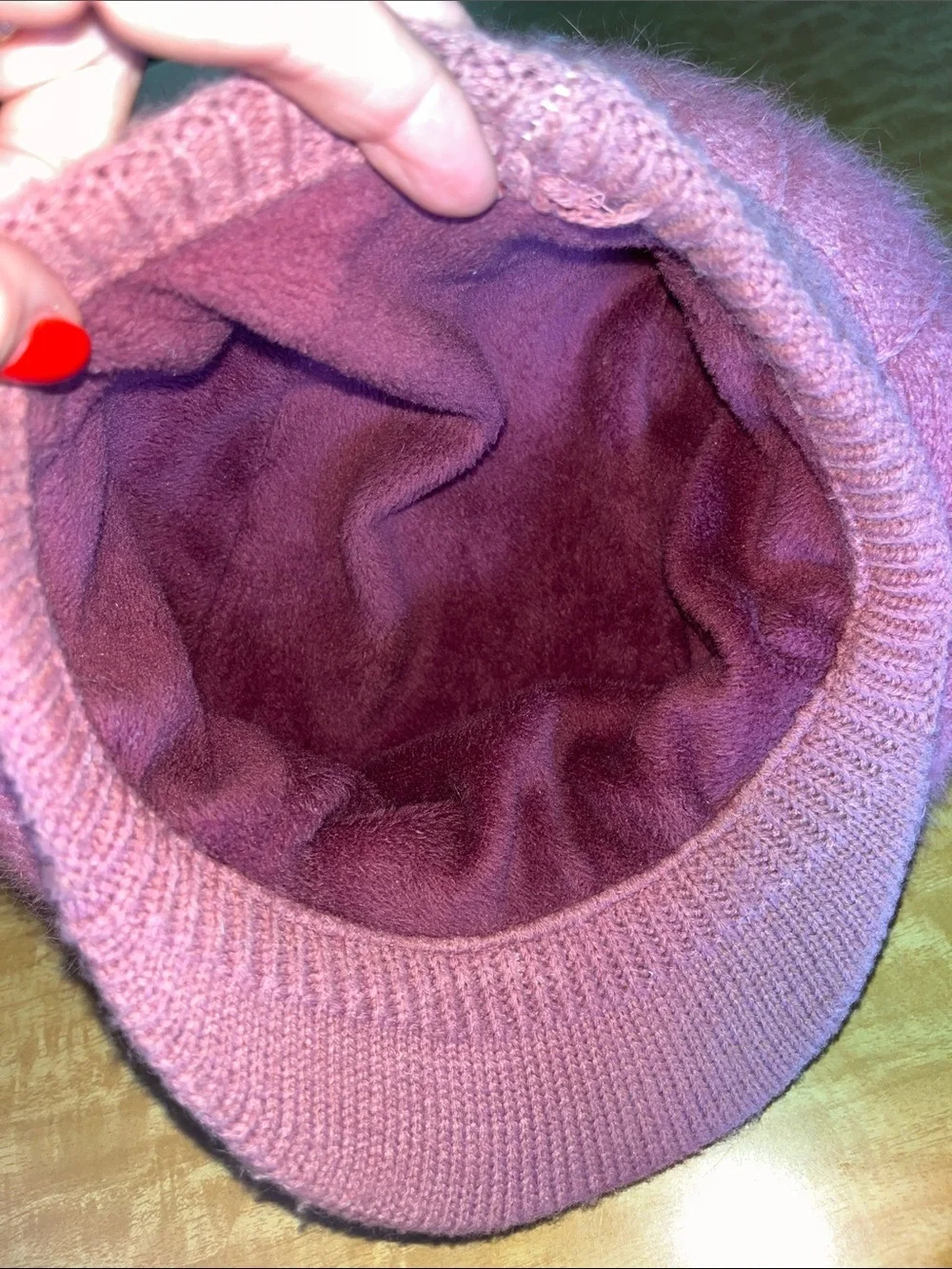 Source Unknown Pink Angora Newsboy Cap with Pearl Embellishment